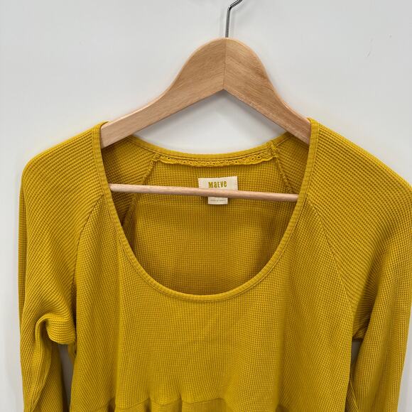 ANTHROPOLOGIE Maeve Mustard Yellow Tiered Long Sleeve Ribbed Top // M - Picture 5 of 11